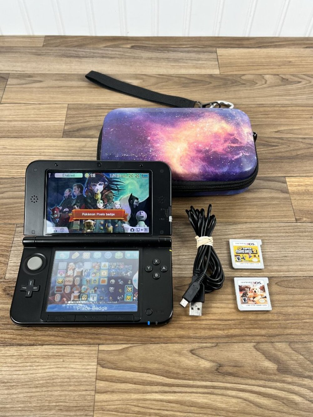 Nintendo 3DS XL Black Working Console OEM Charger With Case And Games